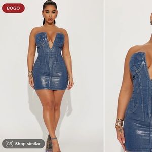 Metallic Denim Strapless Dress